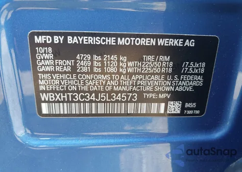 2018 BMW X1 xDrive28I from USA, damaged, VIN WBXHT3C34J5L34573